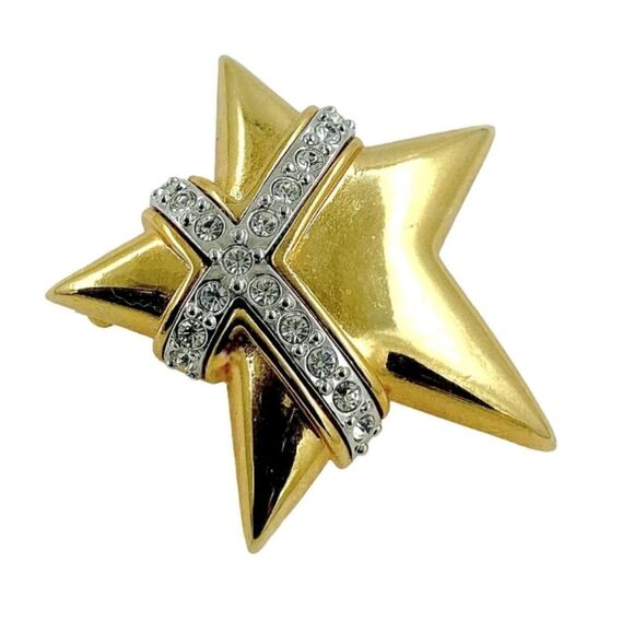 Vintage Joan Rivers Classic Collection Gold Wrapped Star Rhinestone Brooch Pin - Picture 1 of 7